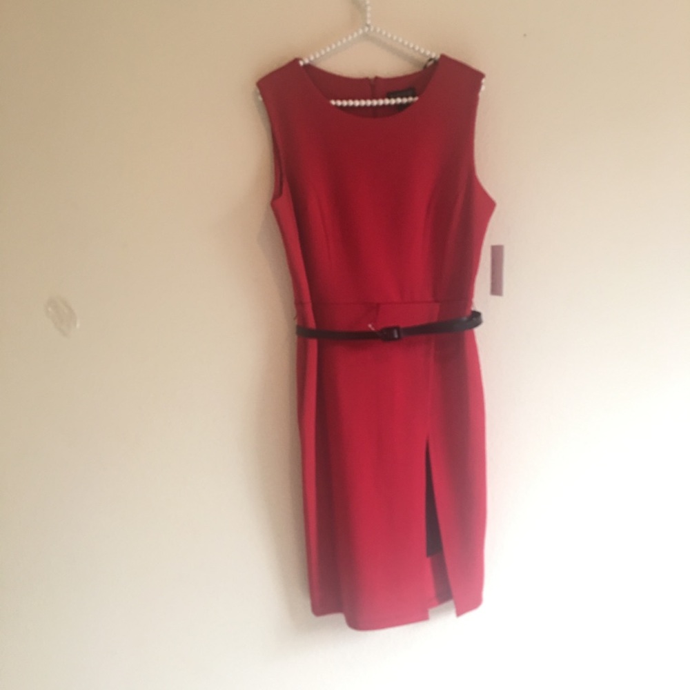 NWT Red  Enfocus Sheath Dress with Cute Black Slit